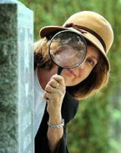 A woman looking through a magnifying glass